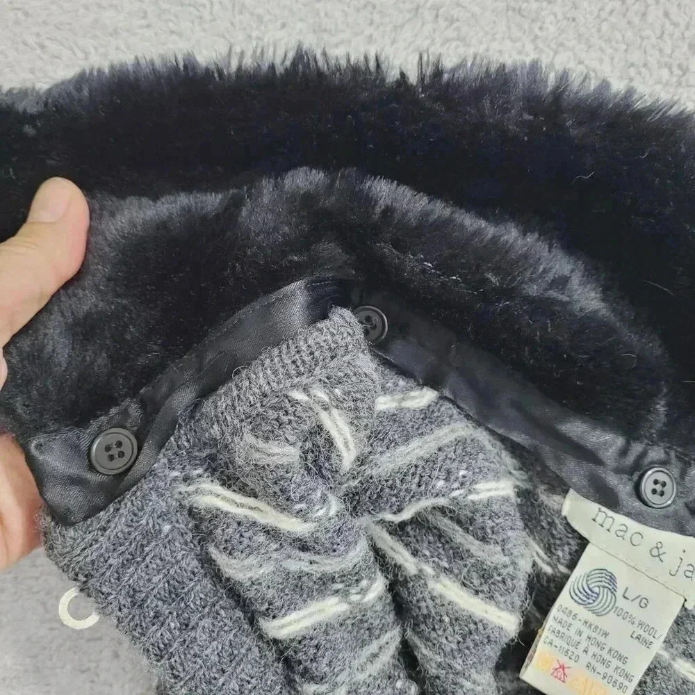 Vintage Mac & Jac Womens Wool Cardigan Jacket With Fur Collar  L - Picture 8 of 9